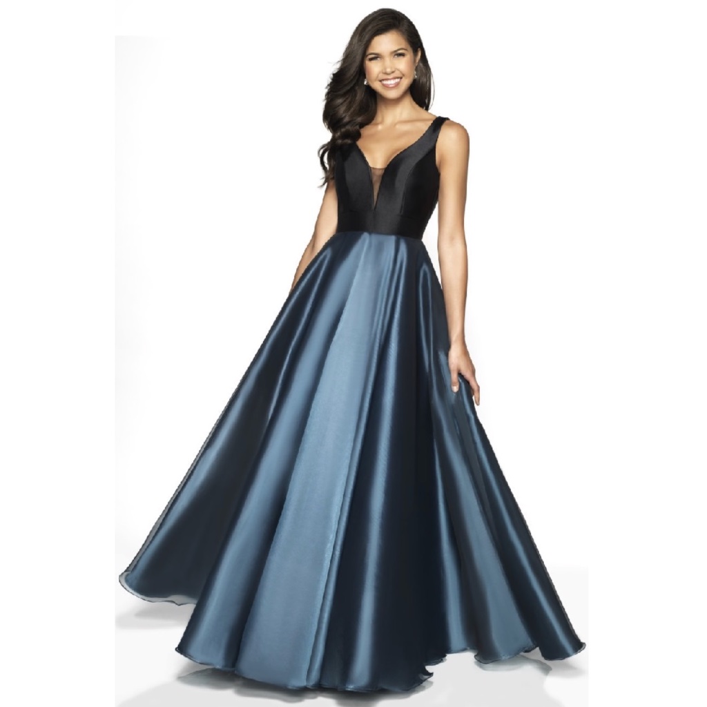 Metallic Midnight Teal & Black Formal Ballgown
